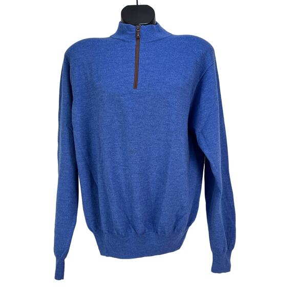 Peter Millar Merino Wool Blue Half Zip Pullover Knit Sweater Long Sleeves - Picture 1 of 6